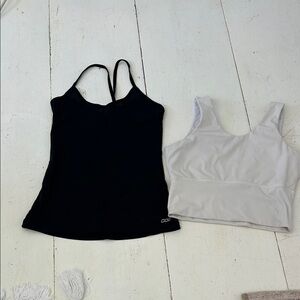 2 Small workout tops. White NVGTN. Black Lorna Jane
